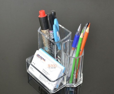 三合一亞克力筆盒筆筒筆架 透明亞克力辦公文具展示架